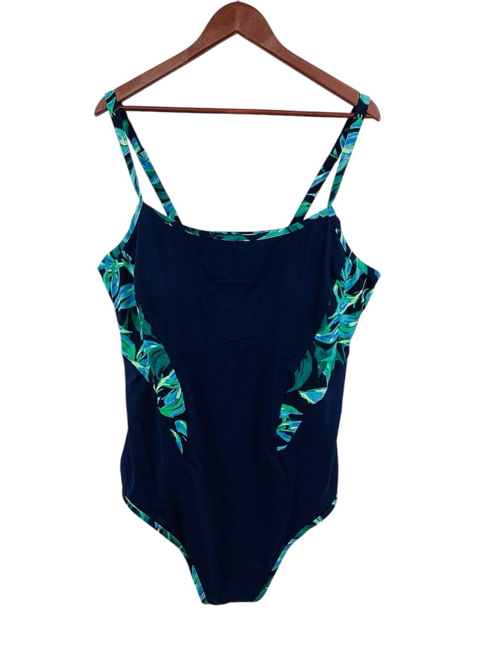 🍄 Pennington’s One-Piece Swimsuit with Teal Leaf Trim, Size 2XL